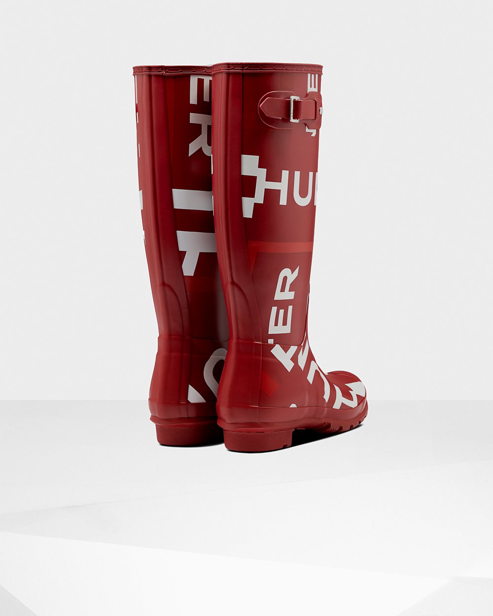 Botas De Altas Original Exploded Logo Hunter Mujer - Grises Rojos - 860745FHI